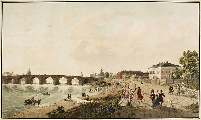 Gabriel Lory (1763-1840) - Vue du pont de pierre et des environs à Moscow prise du petit pont de bois près la Tour du Coin (1796)