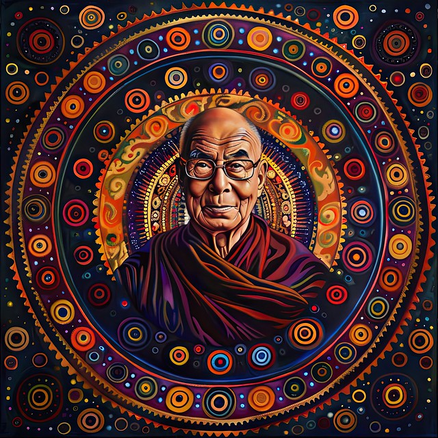 dalai lama, with a colorful background
