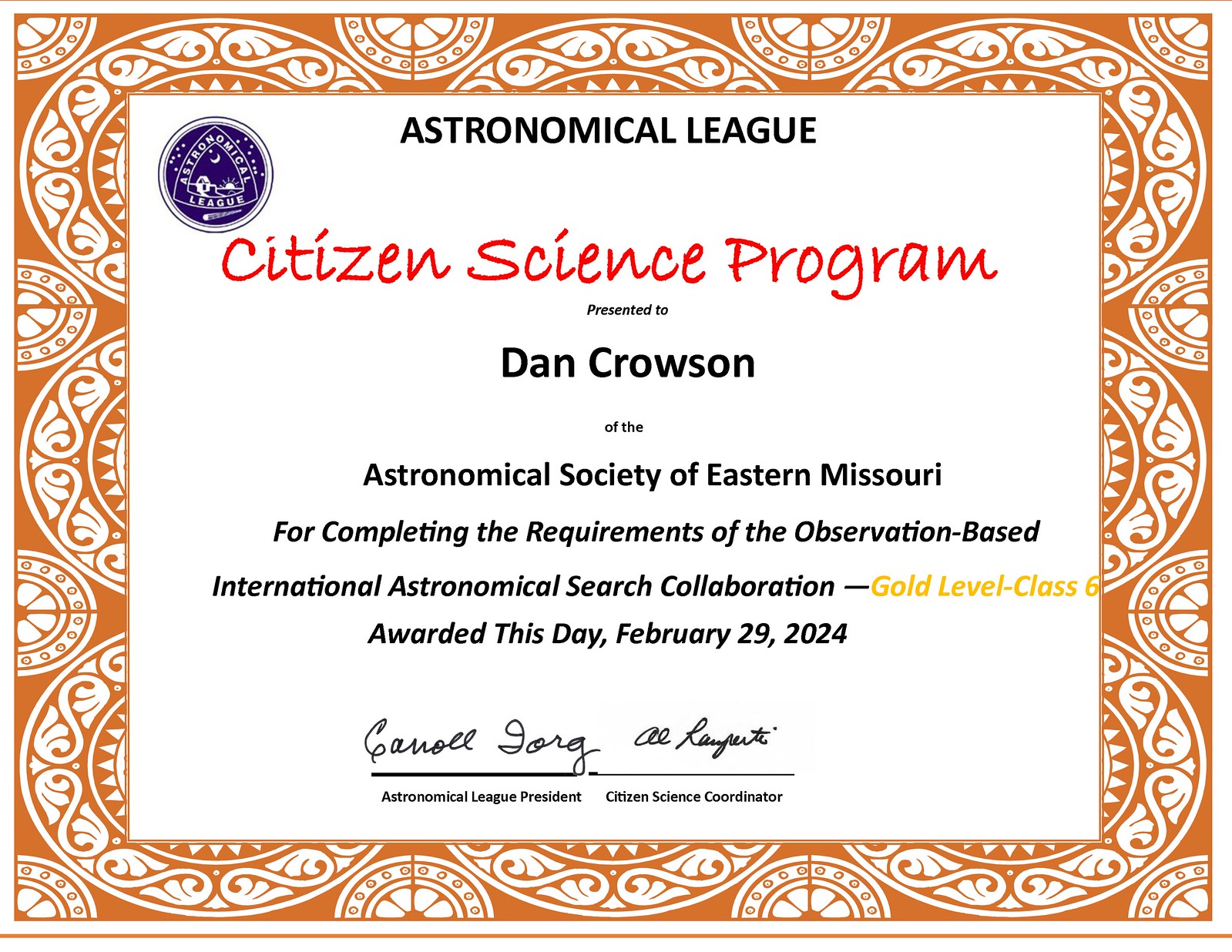 Dan Crowson - Astronomical League Citizen Science - Active_Gold_IASC_Class 6_Crowson
