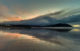 Sunset beach reflection