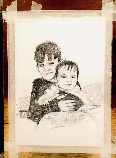 Sketch drawing of two Great Grandchildren.