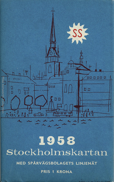 Stockholmskartan med spårvägsbolagets linjenät 1958 - The Stockholm map with the tramway company's line network, 1958 - map cover