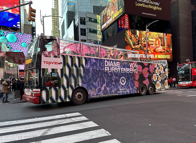 TOP VIEW 336, with Diane Von Furstenberg (Target selection) advertisement, in Times Square, Manhattan, New York, USA. February, 2024