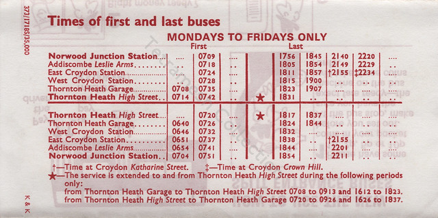 Route 197A (14.5.73) - Times of first and last buses