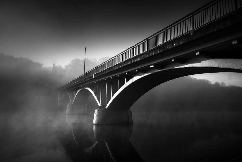 Bridge in the morning fog B&W