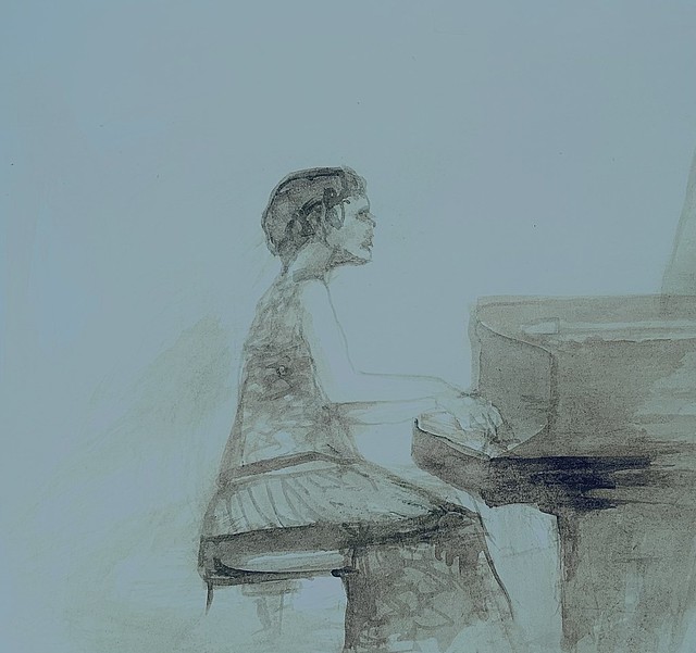 Experimental Art. “The Piano Player .” Sketch by jmsw. On smooth card.