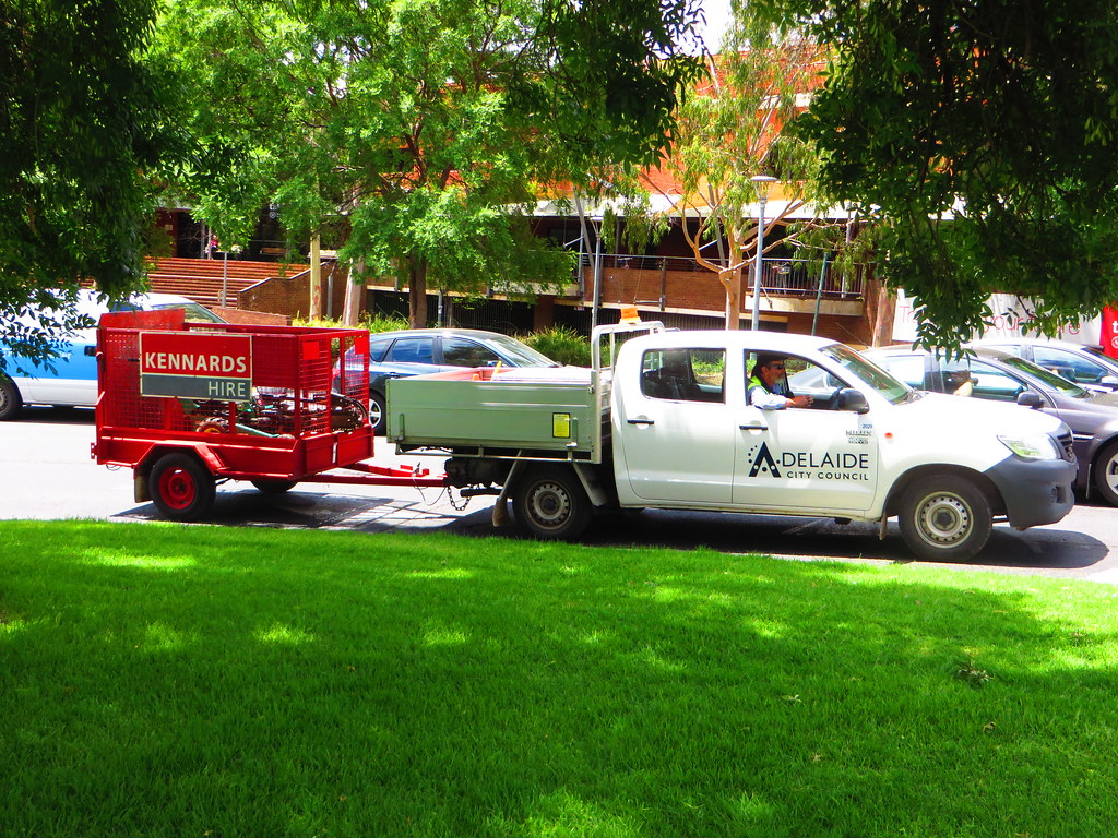 Kennards Hire Trailer hauled by Adelaide City Council pickup