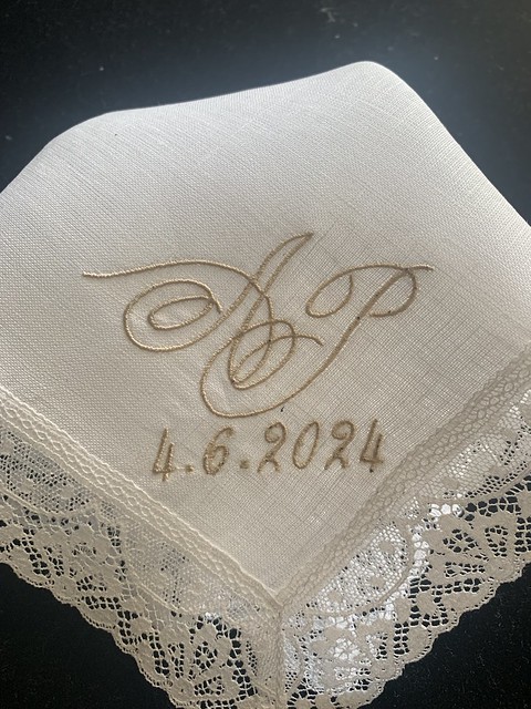 Lace Edged Irish Linen Handkerchief with Custom Monogram