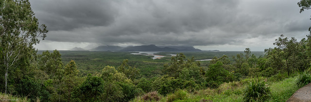 The Seymour River with Hinchinbrook Island in the distance. From Hinchinbrook Lookout, just off the Bruce Highway.