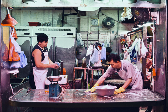 Cleanup at the midnight meat market (Hong Kong)