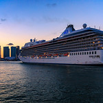 Oceania Marina The cruise ship Oceania Marina, docks at the Port of Miami, Florida, at sunset