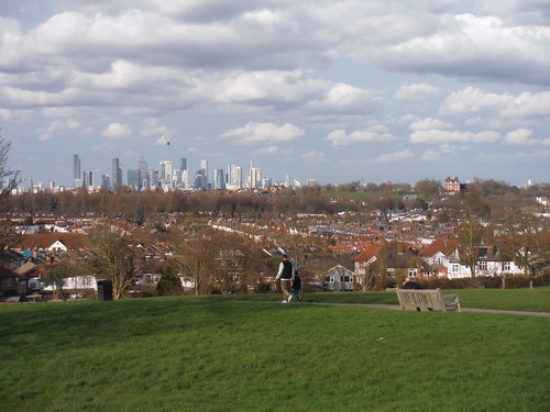 Canary Wharf and Hilly Fields, from Blythe Hill Fields SWC Walk 421 - Blackheath to Deptford (Hills &amp; Parks of Inner Southeast London)