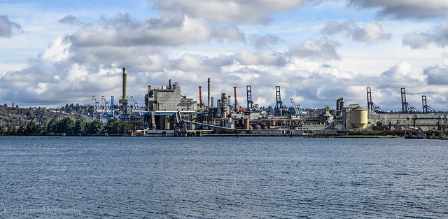 Panoramic View of the Port of Tacoma industrial side along Thea Foss Waterway