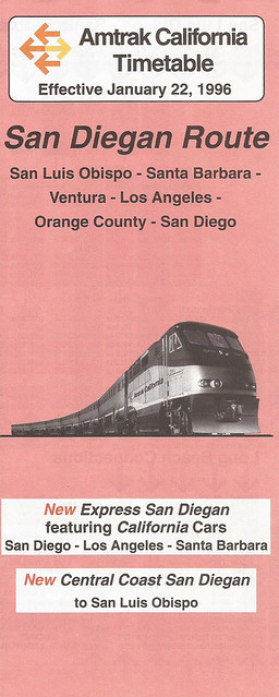 Amtrak California San Diegan Route timetable (issued by Caltrans) - January 22, 1996