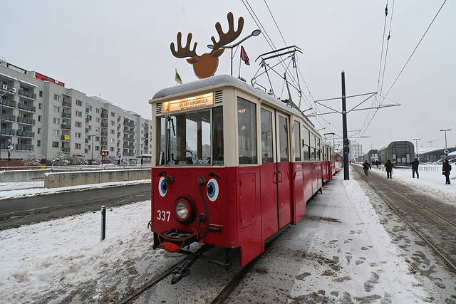 old tram in a Christmas version