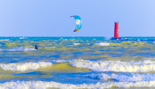 Kitesurfing by the Lighthouse in Winter