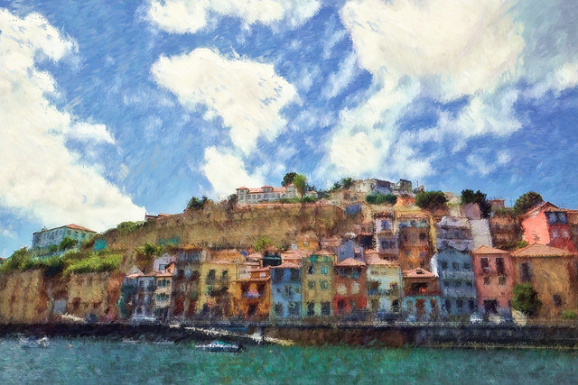 Digital Painting - Porto, Houses along Douro River