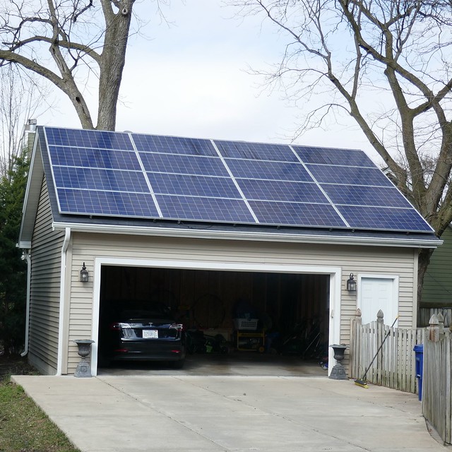 Wheaton, IL, Early Spring Walkabout, Solar Panels on Garage Rooftop
