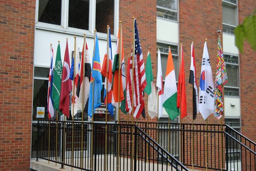 International Flags Outside McReynolds Hall for IEP 40th Anniversary Celebration