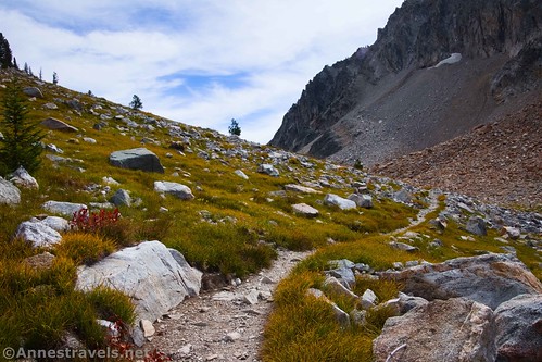Heading away from Sawooth Lake to cross the pass, Sawtooth National Recreation Area, Idaho