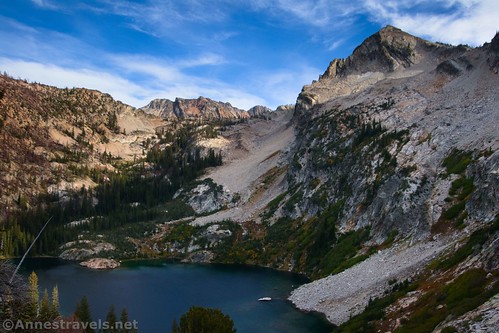 Evening views down on Alpine Lake from the Sawtooth Lake Trail, Sawtooth National Recreation Area, Idaho