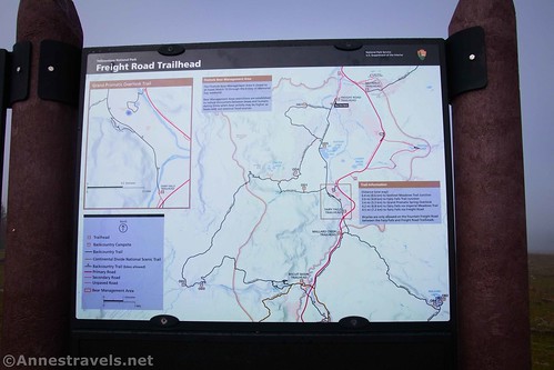 The trail map at the Fountain Freight Road Trailhead, Yellowstone National Park, Wyoming