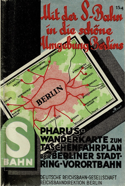 Mit der S-bahn in die schòne Umgebung Berlins : Pharus wanderkarte zum Taschenfahrplan der Berliner Stadt-Ring- Vorortbahn : Pharus Plan : Berlin : Deutschland : nd [c.1935]