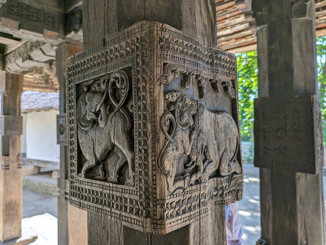 Elephant (L) and Lion vs Elephant Fight (R) - Embekka Dewalaya Buddhist Temple - Three Temple Loop Walk - Kandy, Sri Lanka