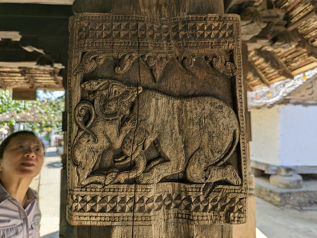 Lion  vs Elephant Fight - Embekka Dewalaya Buddhist Temple - Three Temple Loop Walk - Kandy, Sri Lanka