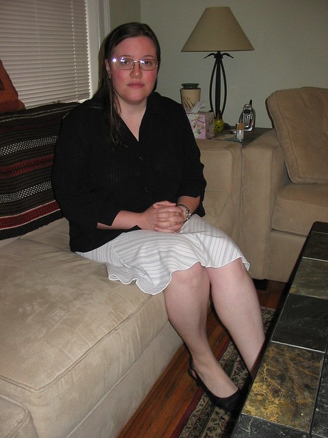 Young Hannah in teaching outfit.