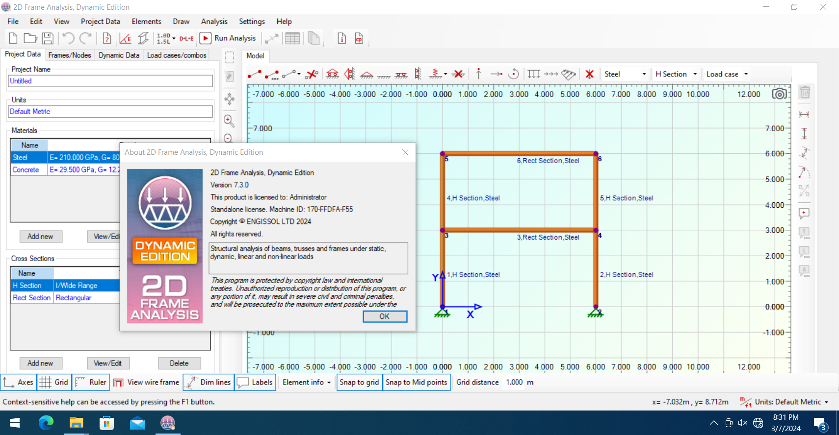 Working with ENGISSOL 2D Frame Analysis Dynamic Edition 7.3.0 full