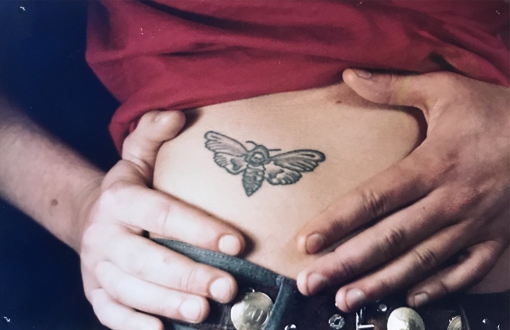 My moth tattoo when it was tiny and unextended when it was a young grub ( photo taken by my Icelandic one-eyed tattoo-artist and and friend palli A. ) ( images from the past )