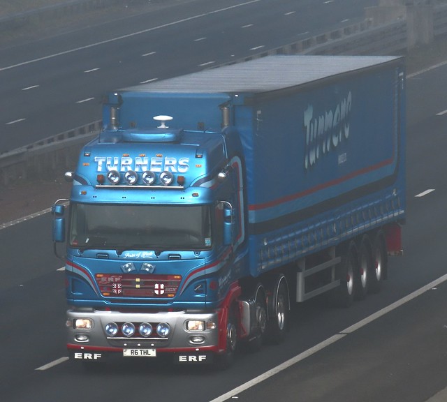 Turners (Hoole) ERF-ECX (R6THL) On The A1M Southbound, Fairburn Flyover, North Yorkshire, In The Fog 4/3/24