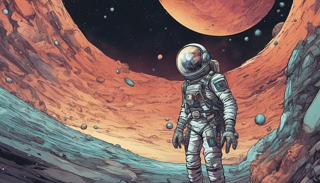 Cosmic Odyssey: Epic Space Opera with Comic-Style Astronaut