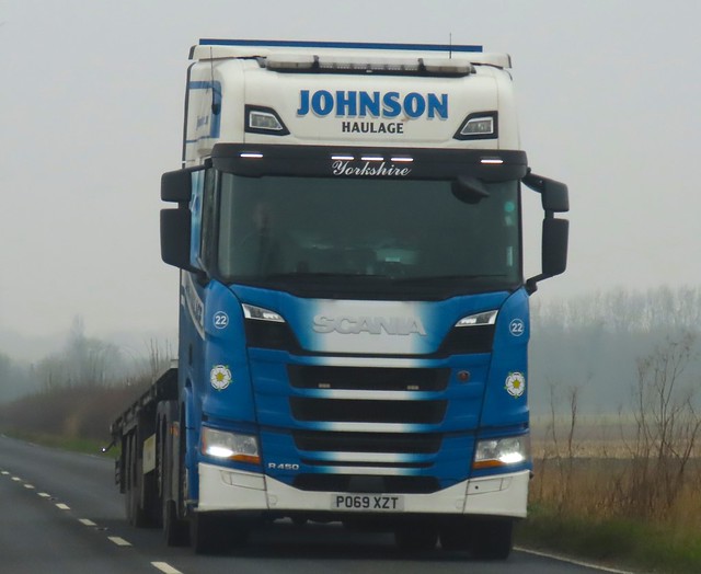 Johnson Haulage, Scania R450 (PO68XZT) On The A63 Monk Fryston, North Yorkshire 7/3/24