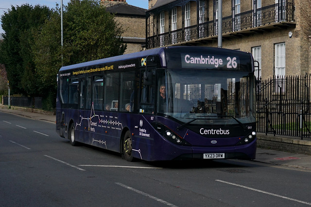 Lost Connection: Centrebus (Luton) ADL Enviro200MMC YX23ORW (597) Lensfield Road Cambridge 09/03/24