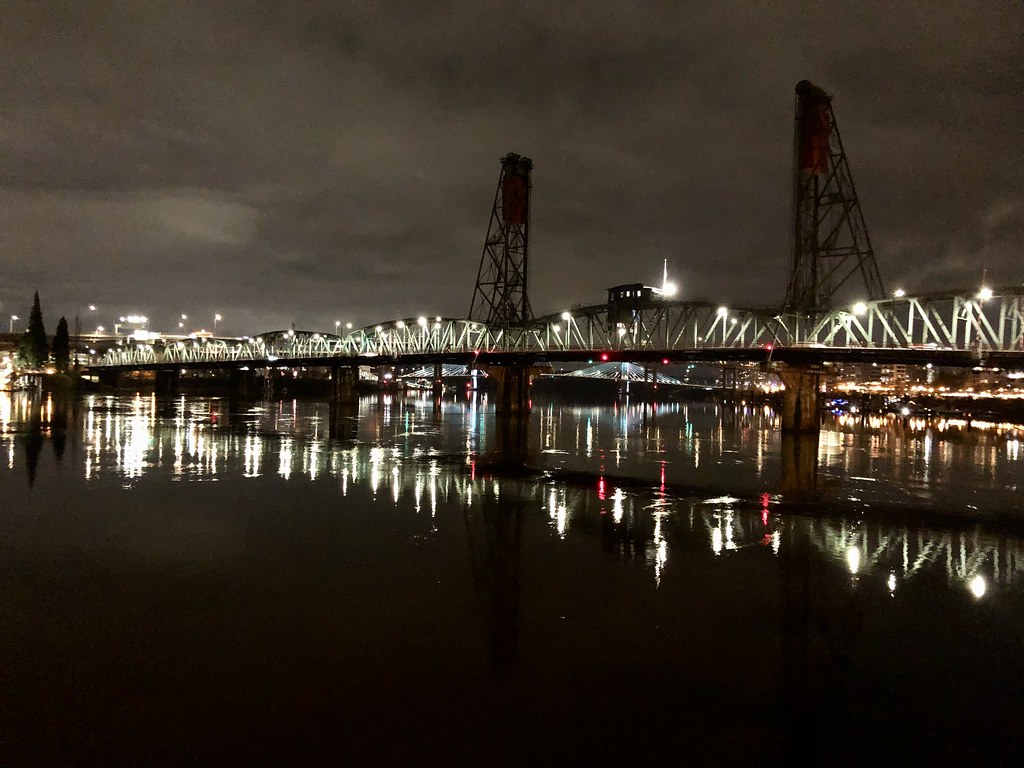 Hawthorne Bridge, Portland Winter Light Festival, Portland Oregon.  February 9 2024.