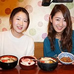 with my friends at Okonomiyaki Hatsuse in Osaka, Japan 