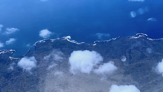 Barren Coastline Approaching Galápagos Islands on Avianca Flight AV 1630, Quito (UIO) Via Guayaquil (GYE) to San Cristóbal (SCY), Galápagos Islands, Ecuador