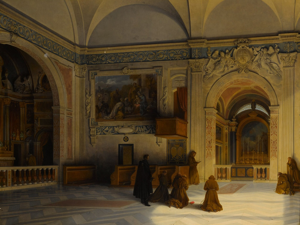 Lancelot-Theodore Turpin de Crisse «Monks in a Church Interior», 1837