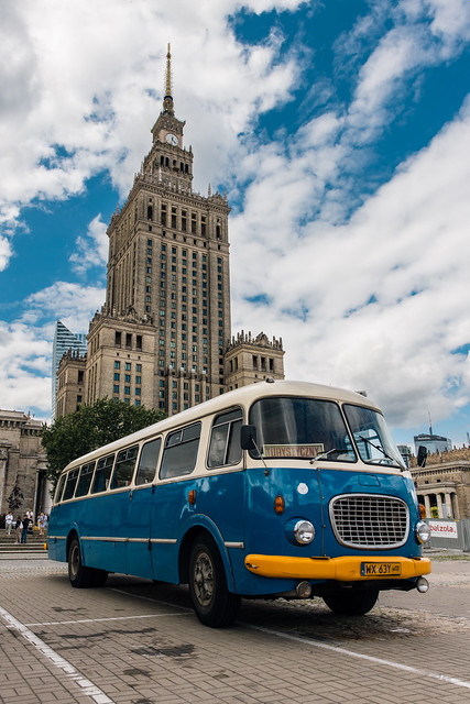 Tour Bus with Palace of Culture and Science