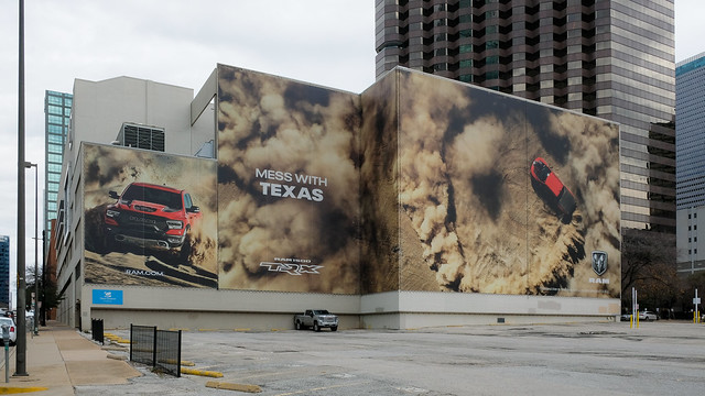 This was a building-size pickup truck advertisement in downtown Dallas, on an exterior wall of the 