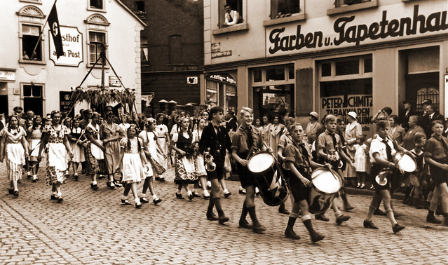HJ/DJ & BDM in a Maitag Parade near Düsseldorf, Germany circa 1930's