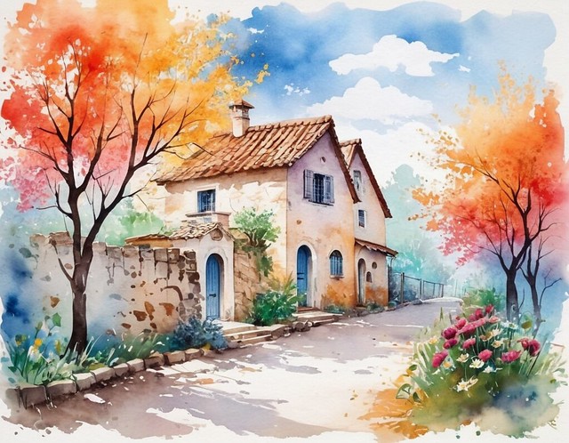 Scenic Homestead Watercolor