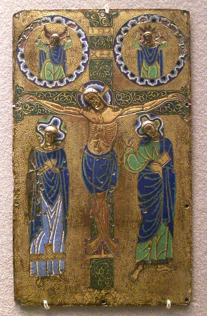 Plaque, Crucifixion, Limoges, email champlevé, last quarter 12th century
