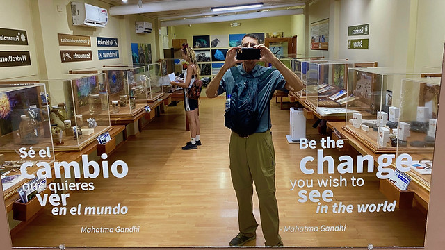 Danny and Reflection in Mirror, Charles Darwin Research Station, Parque Nacional Galápagos, Santa Cruz Island, Galápagos Islands, Ecuador