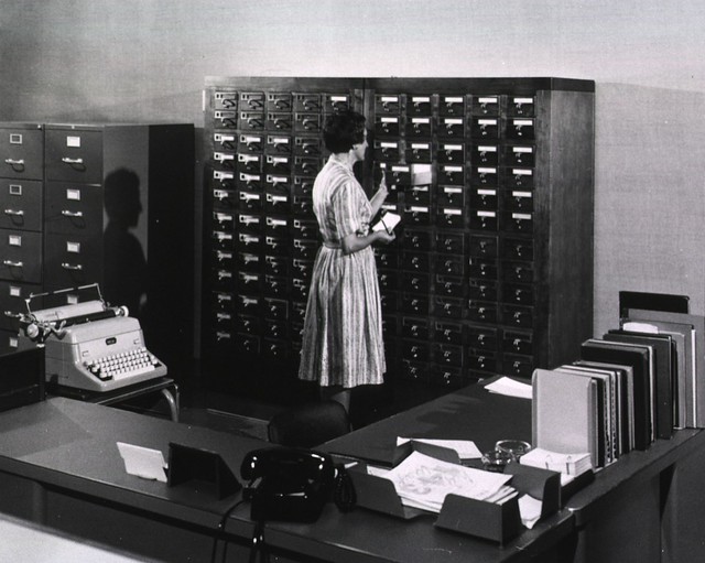 Florence Smith at the Card Catalog