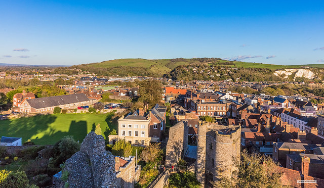 View east from Lewes Castle Motte. Left foreground, was the flat 
