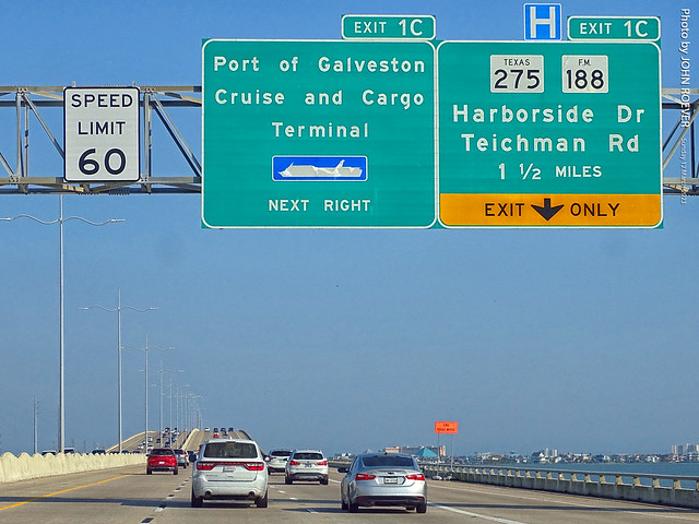 Galveston Causeway on I-45 South, 12 Mar 2023
