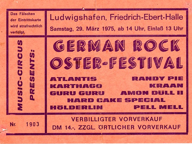 1975 - Deutsch Rock Festival in MA - Eintrittskarte - Ludwigshafen - Friedrich Ebert Halle